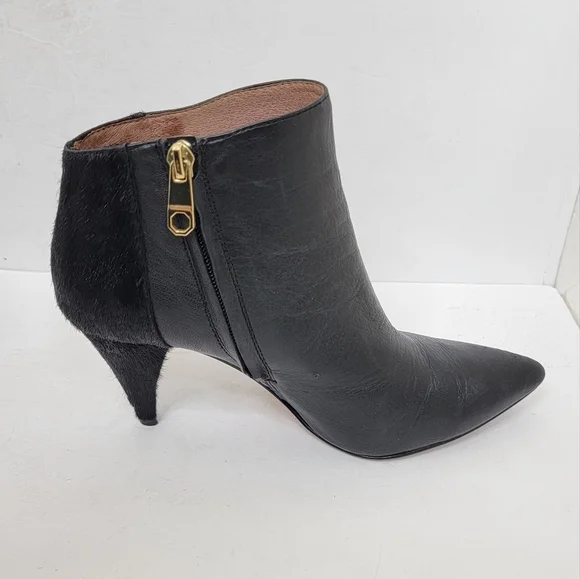 Louise et Cie Pointed Toe Black Leather & Cow Hair Heel Booties Size 7.5 - Picture 7 of 16